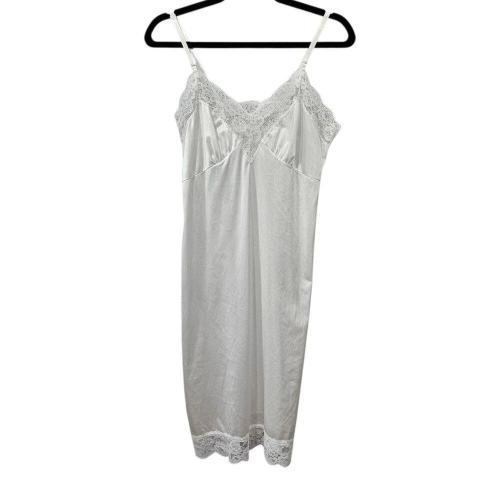 Sliperfection Vintage Intimate Ivory Floral Lace Satin Slip Lingerie Nightgown